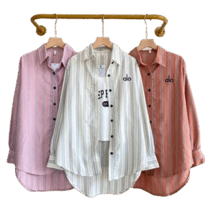 kemeja wanita motif garis Butik Naomi warna pink, krem, coklat lengan panjang